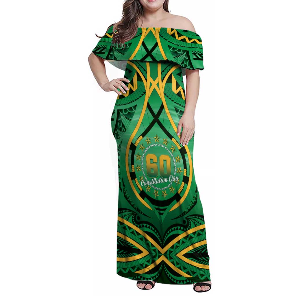 Cook Islands Constitution Day Family Matching Off Shoulder Maxi Dress and Hawaiian Shirt 60th Anniversary - Polynesian Pride