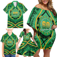 Cook Islands Constitution Day Family Matching Off Shoulder Short Dress and Hawaiian Shirt 60th Anniversary - Polynesian Pride