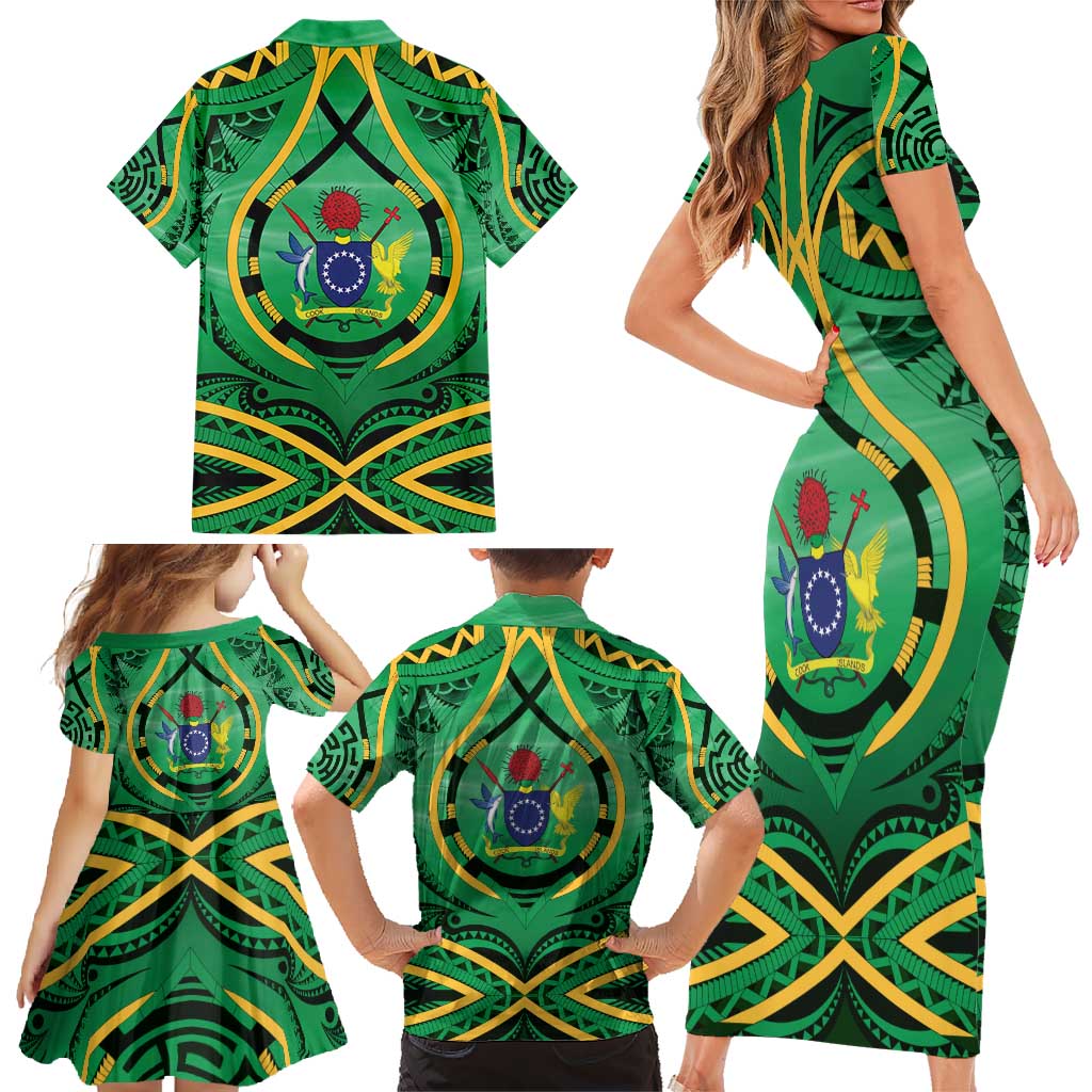 Cook Islands Constitution Day Family Matching Short Sleeve Bodycon Dress and Hawaiian Shirt 60th Anniversary - Polynesian Pride