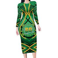 Cook Islands Constitution Day Long Sleeve Bodycon Dress 60th Anniversary - Polynesian Pride