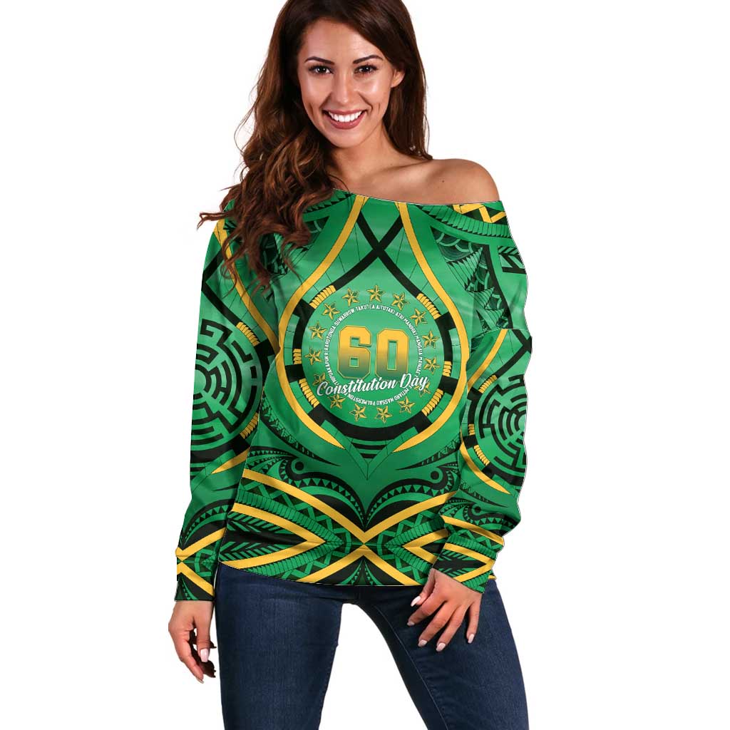 Cook Islands Constitution Day Off Shoulder Sweater 60th Anniversary - Polynesian Pride