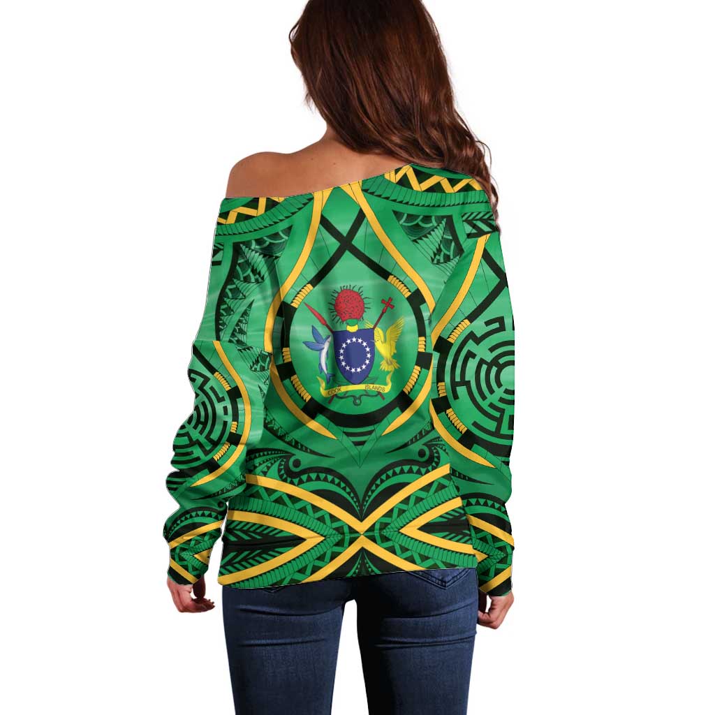 Cook Islands Constitution Day Off Shoulder Sweater 60th Anniversary - Polynesian Pride