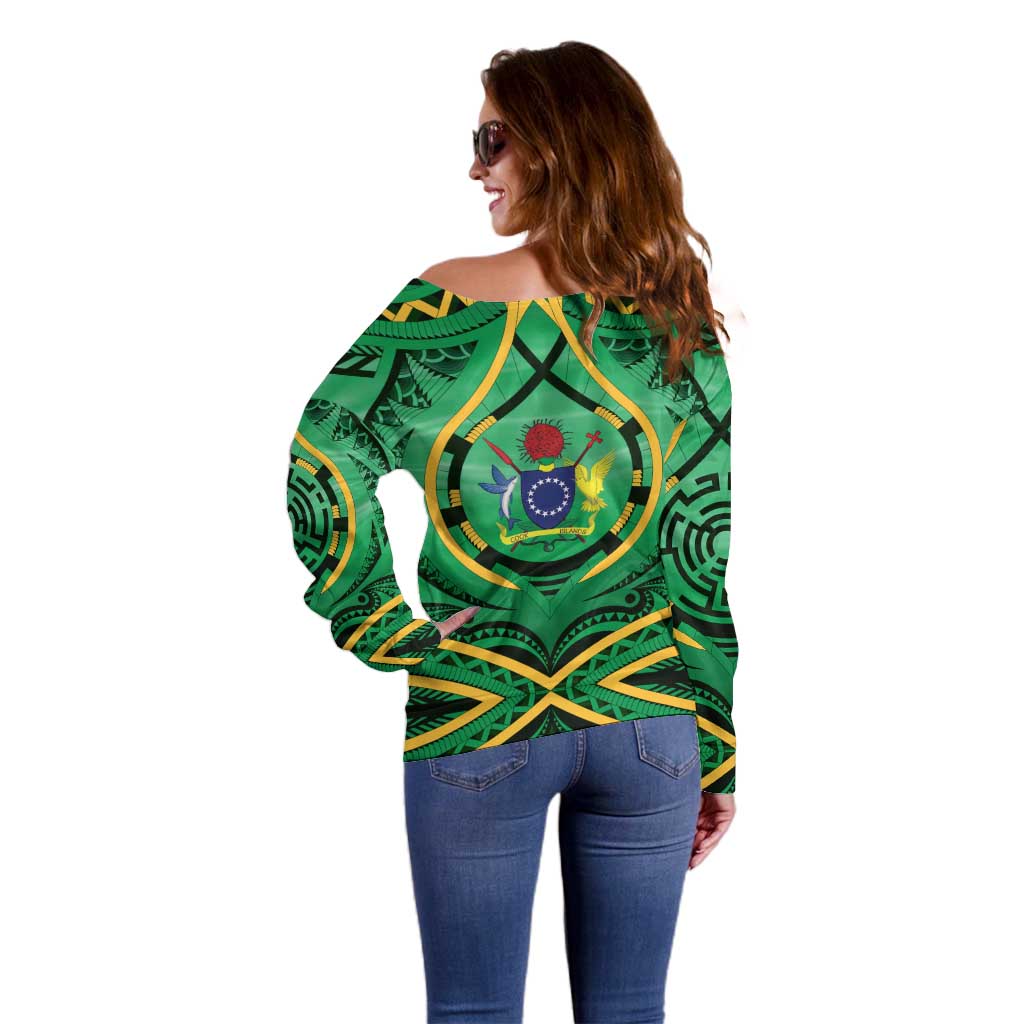 Cook Islands Constitution Day Off Shoulder Sweater 60th Anniversary - Polynesian Pride