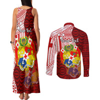 Personalized Tonga Niuas Couples Matching Tank Maxi Dress and Long Sleeve Button Shirts White Tailed Tropicbird With Ngatu Pattern LT05 - Polynesian Pride