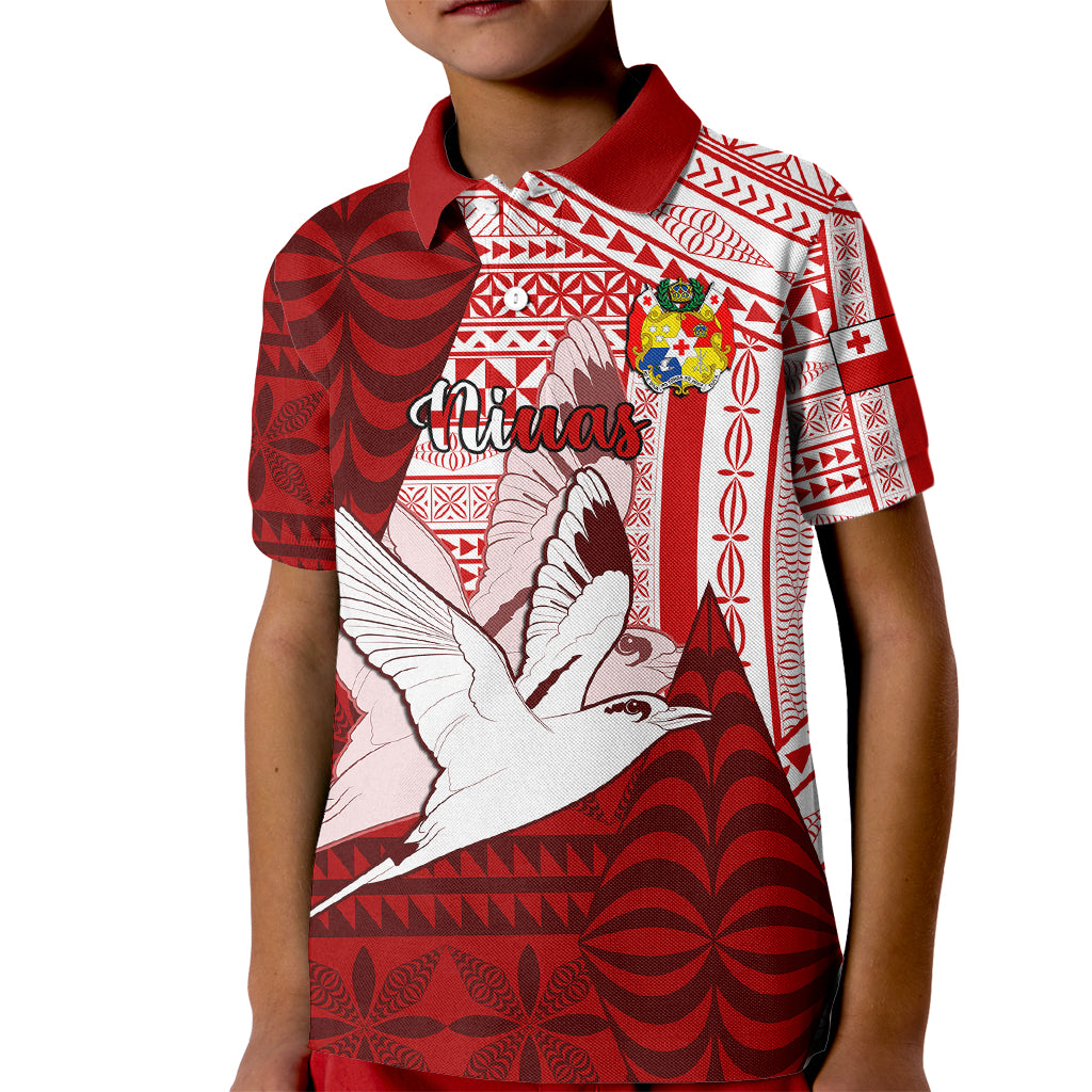 Personalized Tonga Niuas Kid Polo Shirt White Tailed Tropicbird With Ngatu Pattern LT05 Kid Red - Polynesian Pride