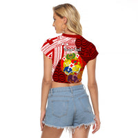 Personalized Tonga Niuas Raglan Cropped T Shirt White Tailed Tropicbird With Ngatu Pattern LT05 - Polynesian Pride