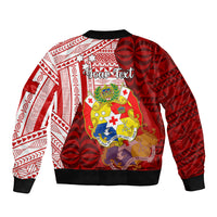 Personalized Tonga Niuas Sleeve Zip Bomber Jacket White Tailed Tropicbird With Ngatu Pattern LT05 - Polynesian Pride