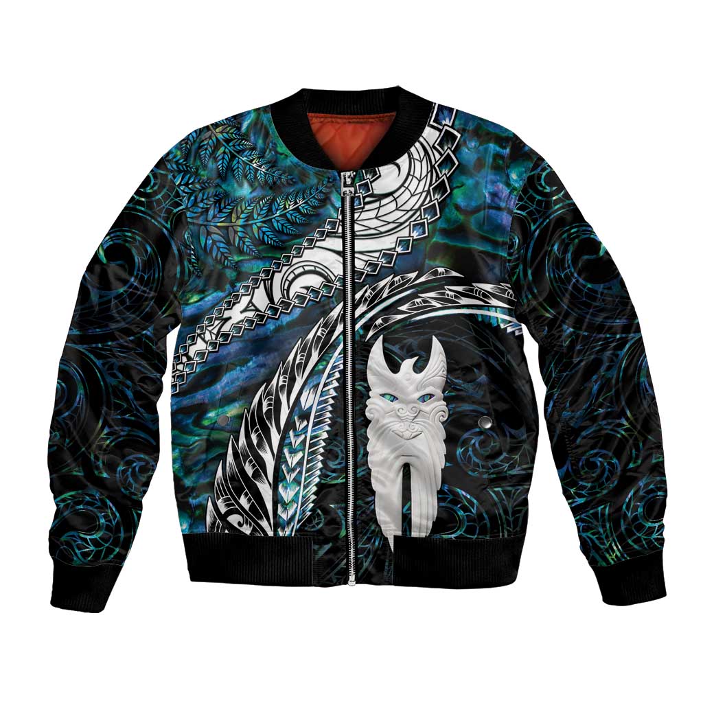 New Zealand Aotearoa Bomber Jacket Maori Hei Rehua Paua Shell Glitter Green