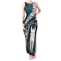 New Zealand Aotearoa Tank Maxi Dress Maori Hei Rehua Paua Shell Glitter Green