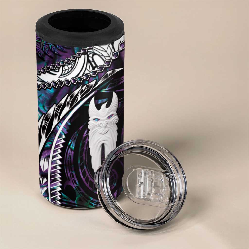 New Zealand Aotearoa 4 in 1 Can Cooler Tumbler Maori Hei Rehua Paua Shell Glitter Purple