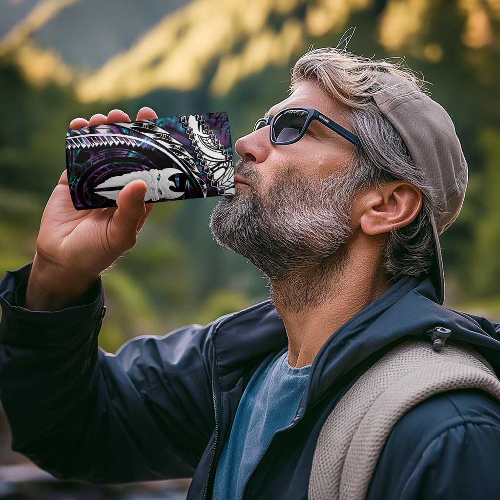 New Zealand Aotearoa 4 in 1 Can Cooler Tumbler Maori Hei Rehua Paua Shell Glitter Purple