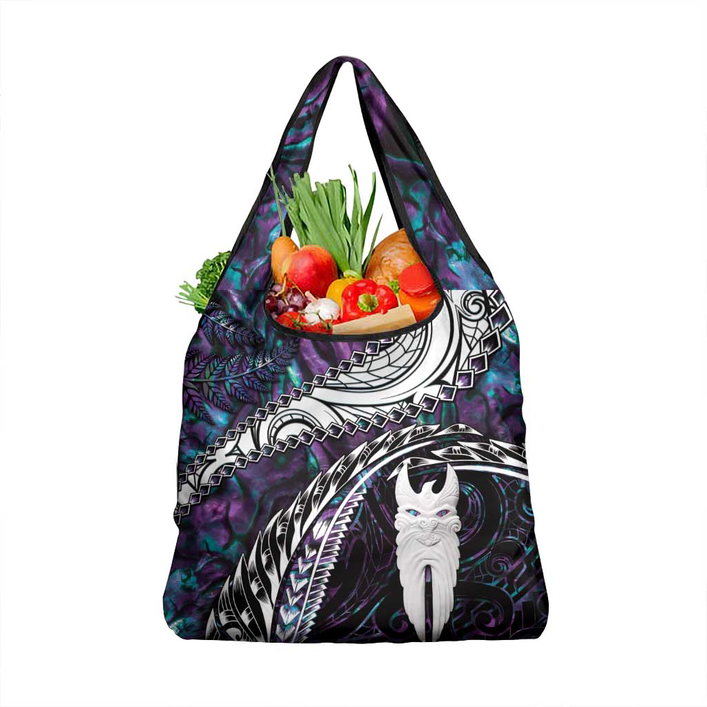 New Zealand Aotearoa Grocery Bag Maori Hei Rehua Paua Shell Glitter Purple