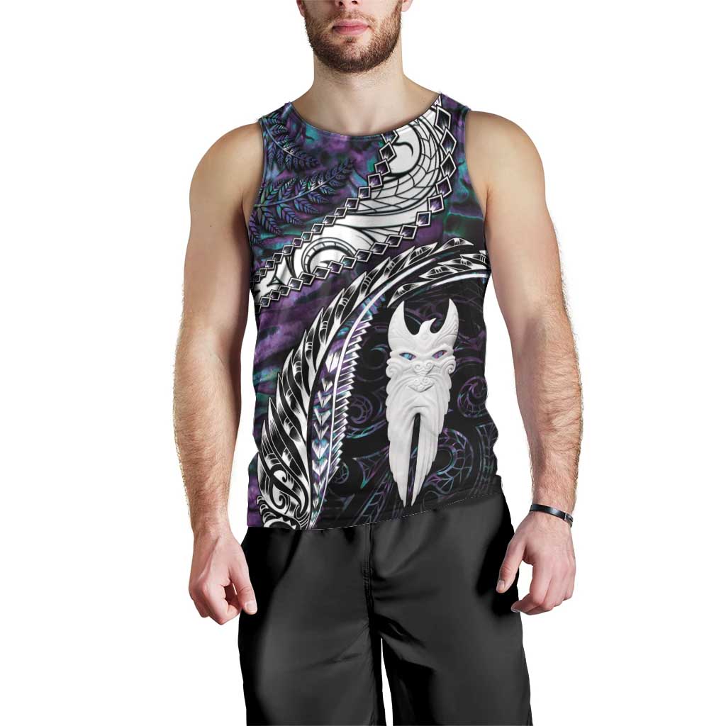 New Zealand Aotearoa Men Tank Top Maori Hei Rehua Paua Shell Glitter Purple