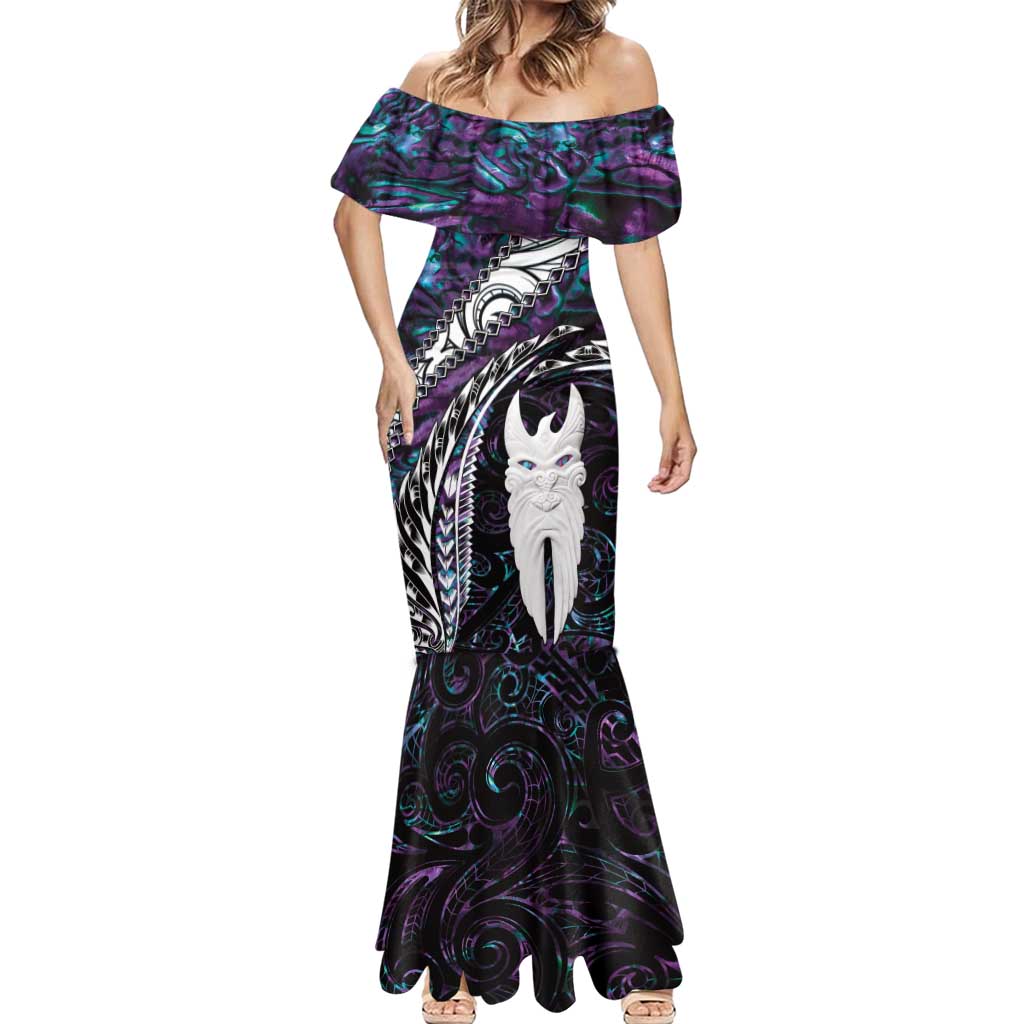 New Zealand Aotearoa Mermaid Dress Maori Hei Rehua Paua Shell Glitter Purple