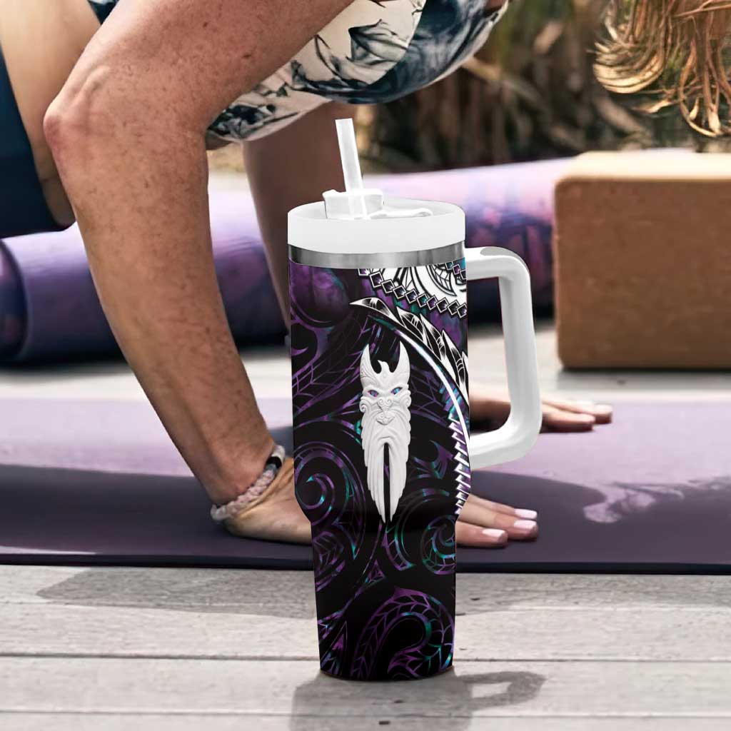 New Zealand Aotearoa Tumbler With Handle Maori Hei Rehua Paua Shell Glitter Purple