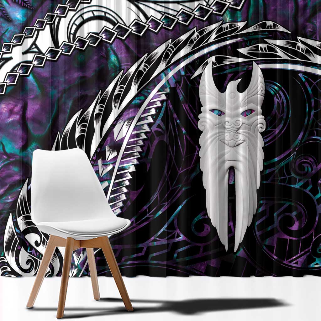 New Zealand Aotearoa Window Curtain Maori Hei Rehua Paua Shell Glitter Purple