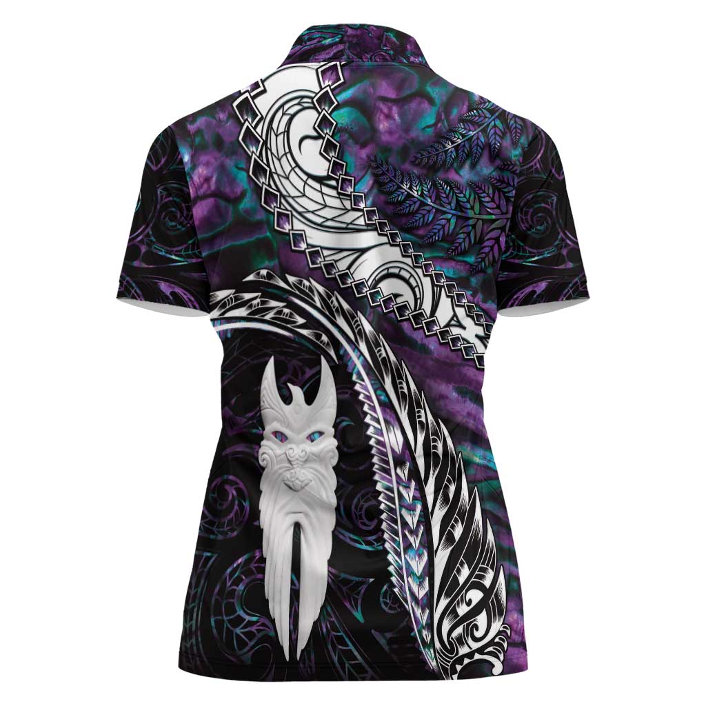 New Zealand Aotearoa Women Polo Shirt Maori Hei Rehua Paua Shell Glitter Purple