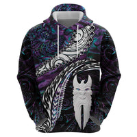 New Zealand Aotearoa Zip Hoodie Maori Hei Rehua Paua Shell Glitter Purple