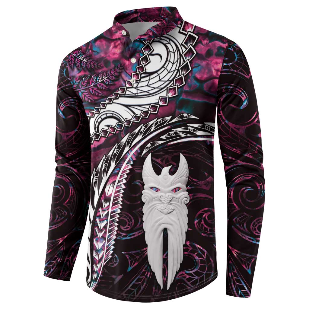 New Zealand Aotearoa Button Sweatshirt Maori Hei Rehua Paua Shell Glitter Pink