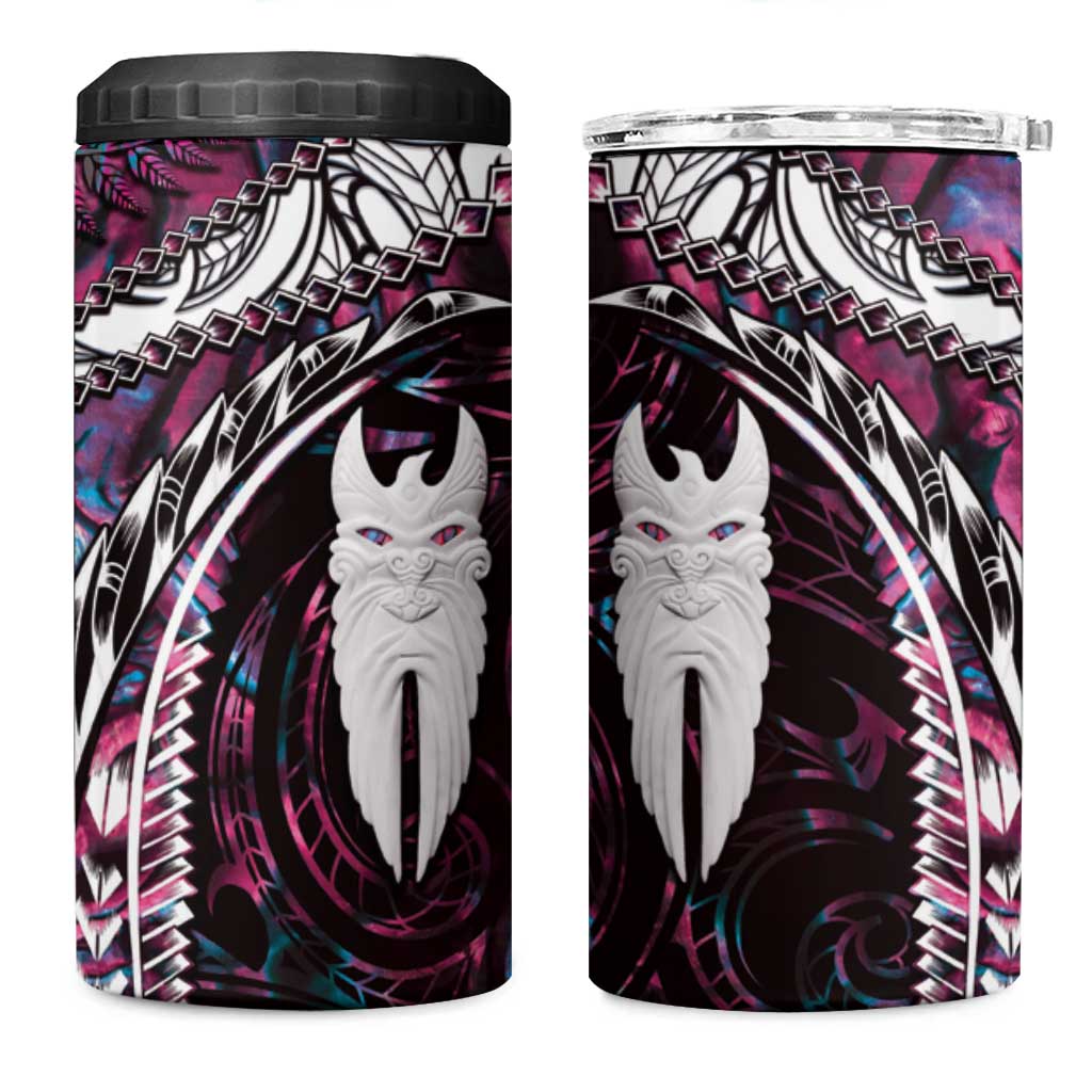 New Zealand Aotearoa 4 in 1 Can Cooler Tumbler Maori Hei Rehua Paua Shell Glitter Pink