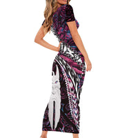 New Zealand Aotearoa Family Matching Short Sleeve Bodycon Dress and Hawaiian Shirt Maori Hei Rehua Paua Shell Glitter Pink