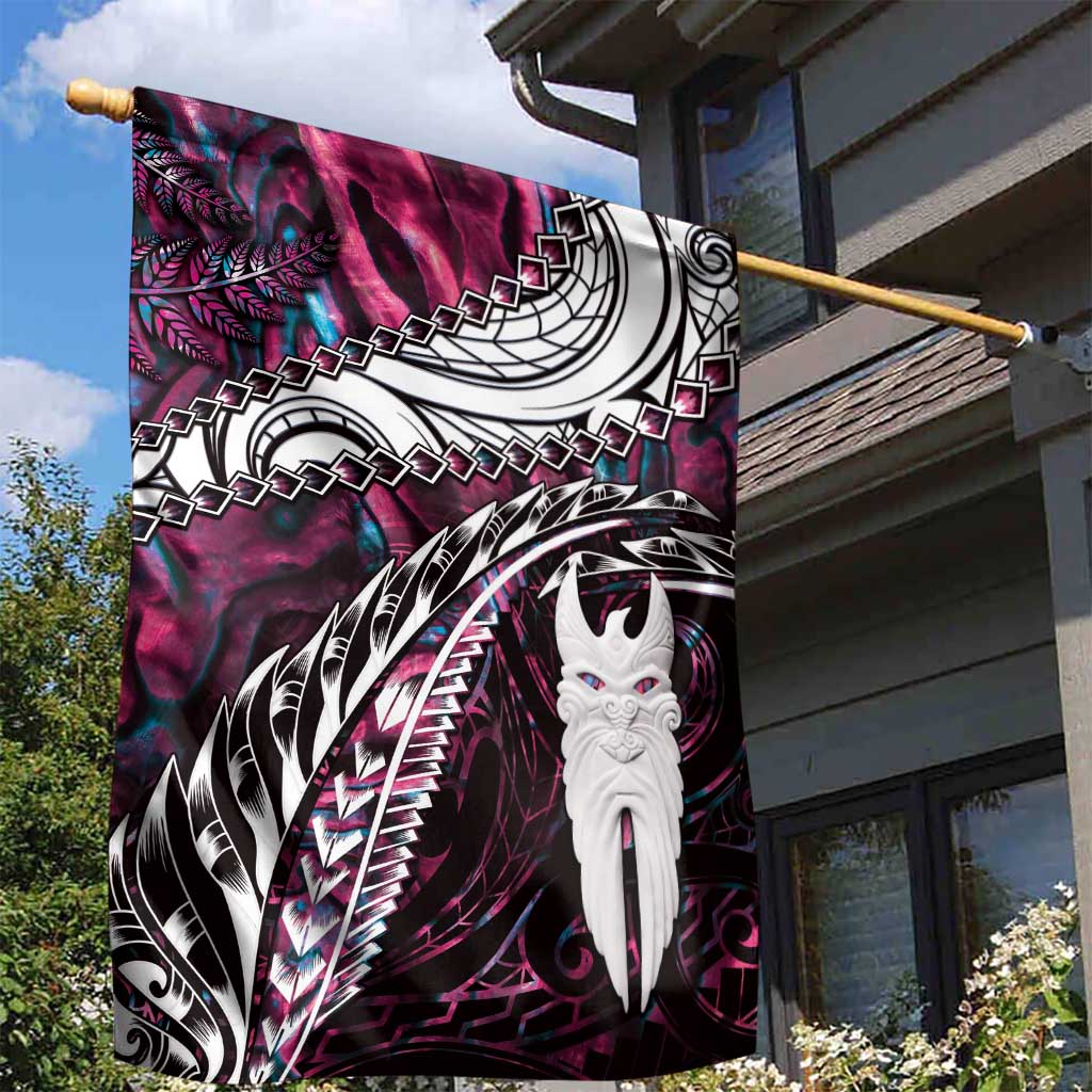 New Zealand Aotearoa Garden Flag Maori Hei Rehua Paua Shell Glitter Pink