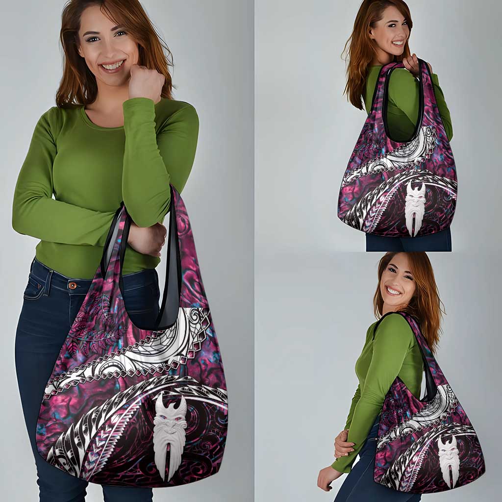 New Zealand Aotearoa Grocery Bag Maori Hei Rehua Paua Shell Glitter Pink