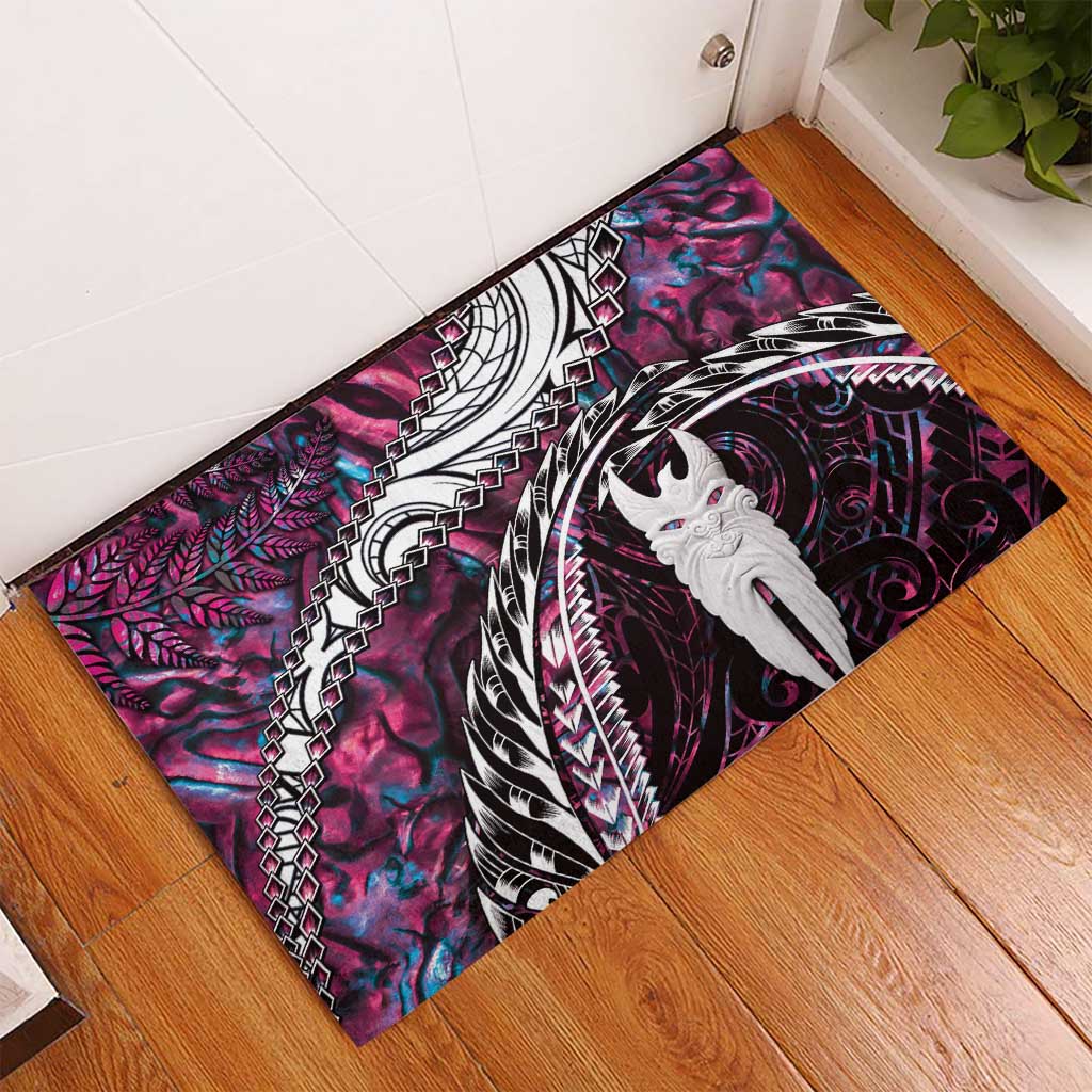 New Zealand Aotearoa Rubber Doormat Maori Hei Rehua Paua Shell Glitter Pink