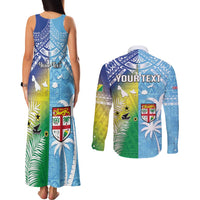 Personalised Happy Malampa Fiji Day Couples Matching Tank Maxi Dress and Long Sleeve Button Shirt Half Mix Style LT05 - Polynesian Pride