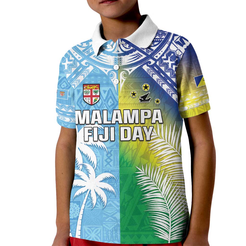 Personalised Happy Malampa Fiji Day Kid Polo Shirt Half Mix Style LT05 Kid Blue - Polynesian Pride