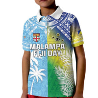 Personalised Happy Malampa Fiji Day Kid Polo Shirt Half Mix Style LT05 Kid Blue - Polynesian Pride