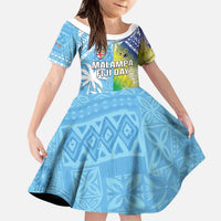Personalised Happy Malampa Fiji Day Kid Short Sleeve Dress Half Mix Style LT05 KID Blue - Polynesian Pride