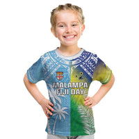 Personalised Happy Malampa Fiji Day Kid T Shirt Half Mix Style LT05 Blue - Polynesian Pride
