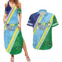 Love Malampa Fiji Day Couples Matching Summer Maxi Dress and Hawaiian Shirt Together We Grow LT05 Blue - Polynesian Pride