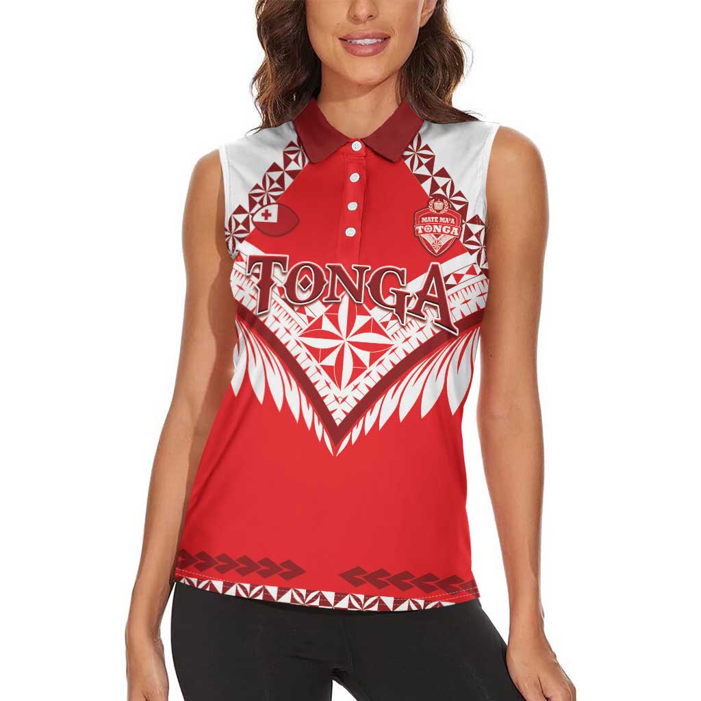Custom Tonga Mate Maa Rugby Women Sleeveless Polo Shirt Go Champions LT05 - Polynesian Pride