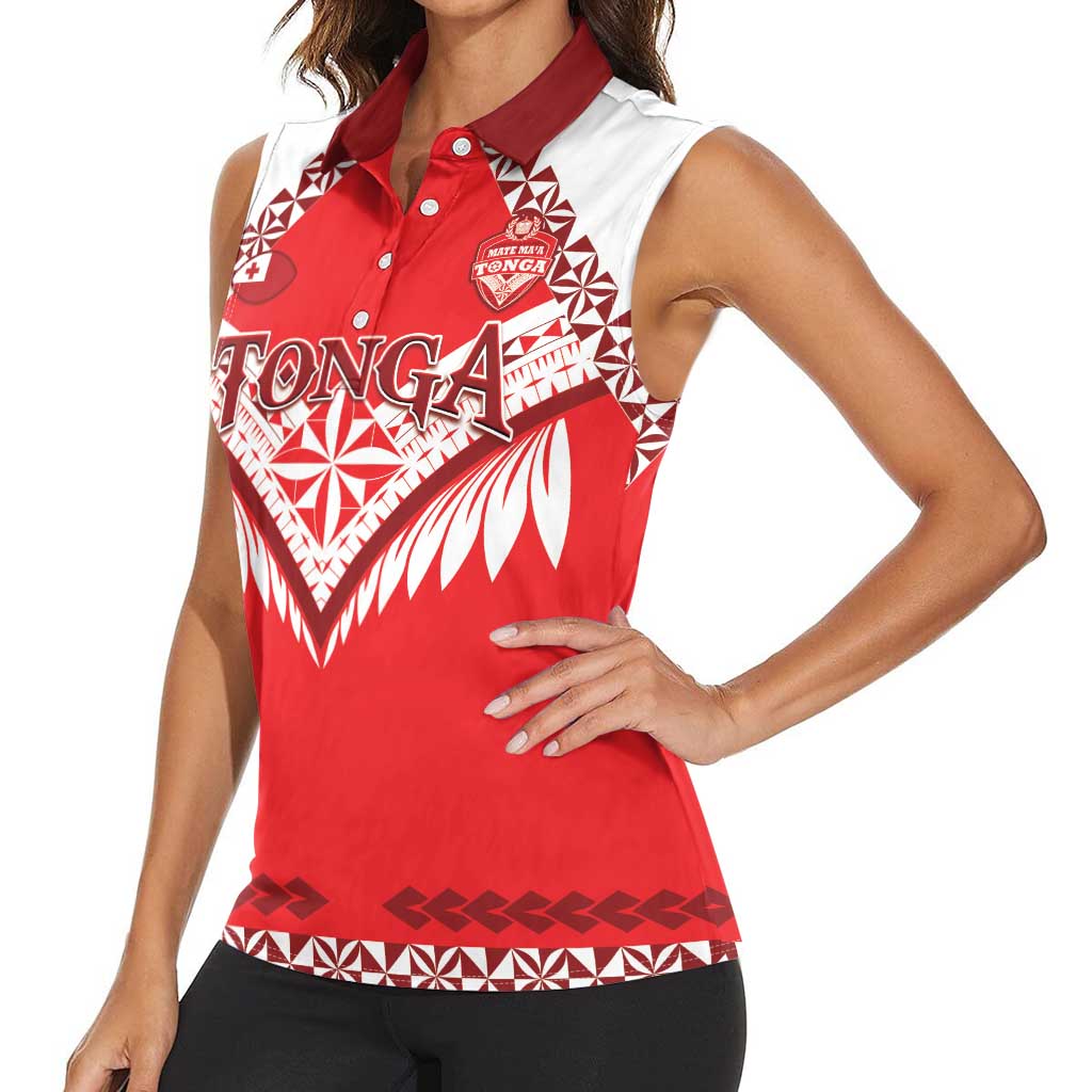 Custom Tonga Mate Maa Rugby Women Sleeveless Polo Shirt Go Champions LT05 - Polynesian Pride