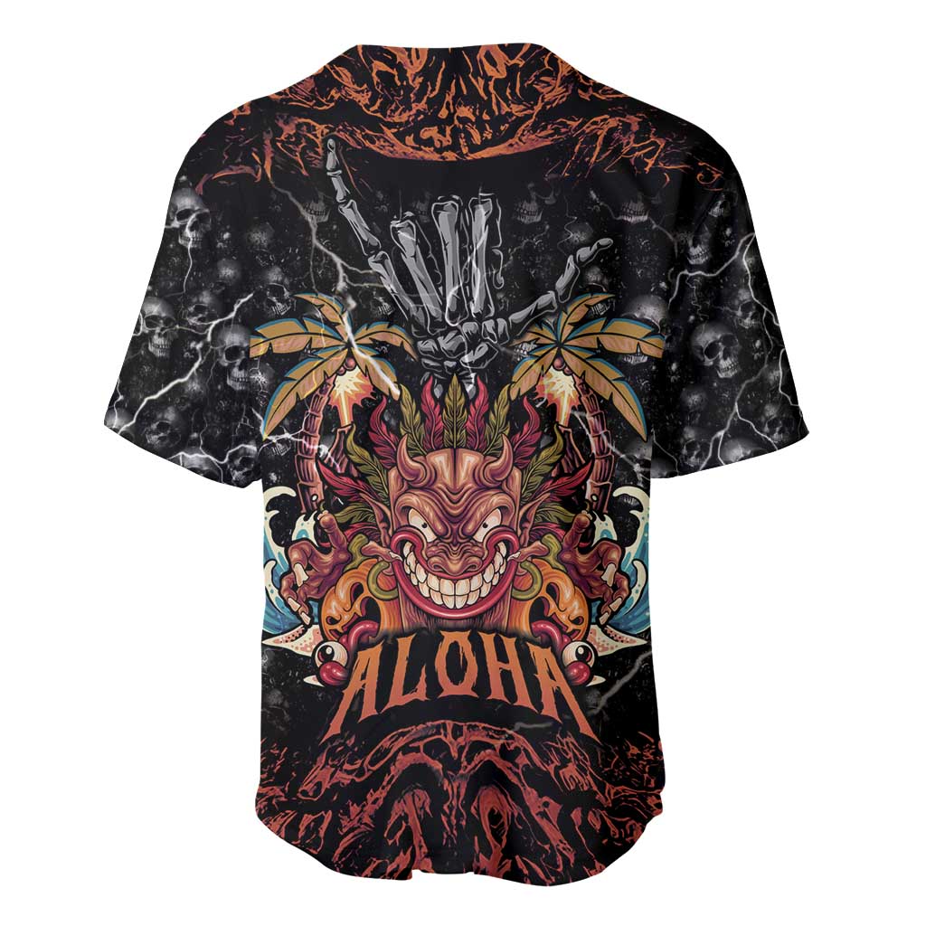 Aloha Halloween Baseball Jersey Horror Tiki Heavy Metal Style - Polynesian Pride