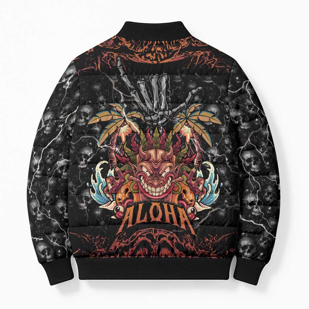 Aloha Halloween Bomber Puffer Jacket Horror Tiki Heavy Metal Style - Polynesian Pride