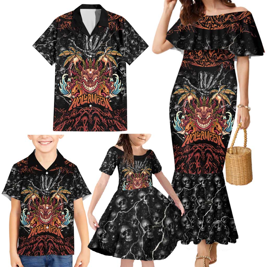 Aloha Halloween Family Matching Mermaid Dress and Hawaiian Shirt Horror Tiki Heavy Metal Style - Polynesian Pride