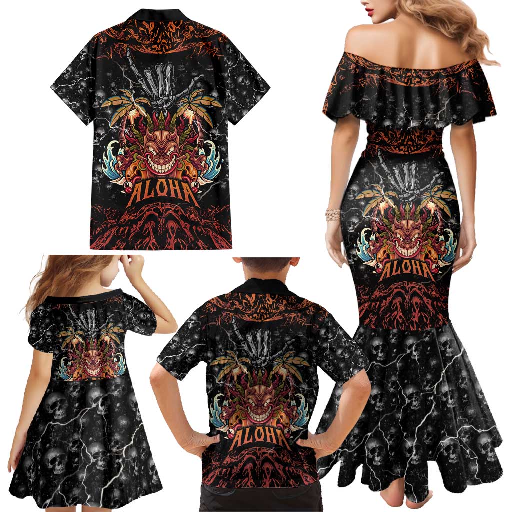 Aloha Halloween Family Matching Mermaid Dress and Hawaiian Shirt Horror Tiki Heavy Metal Style - Polynesian Pride