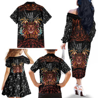 Aloha Halloween Family Matching Off The Shoulder Long Sleeve Dress and Hawaiian Shirt Horror Tiki Heavy Metal Style - Polynesian Pride