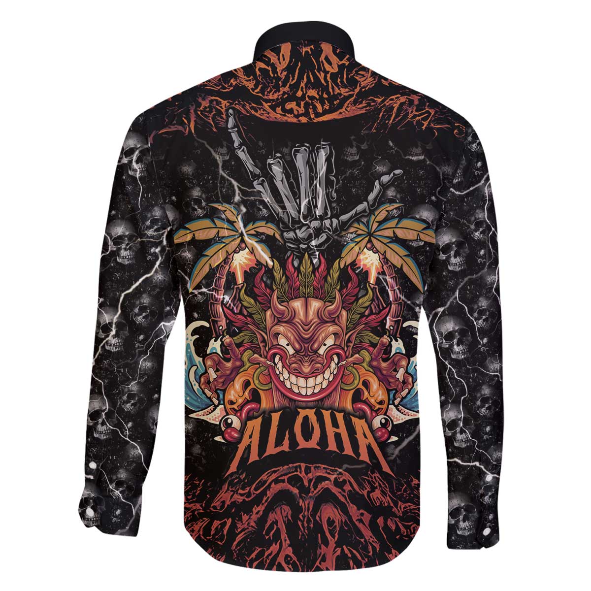 Aloha Halloween Family Matching Off The Shoulder Long Sleeve Dress and Hawaiian Shirt Horror Tiki Heavy Metal Style - Polynesian Pride