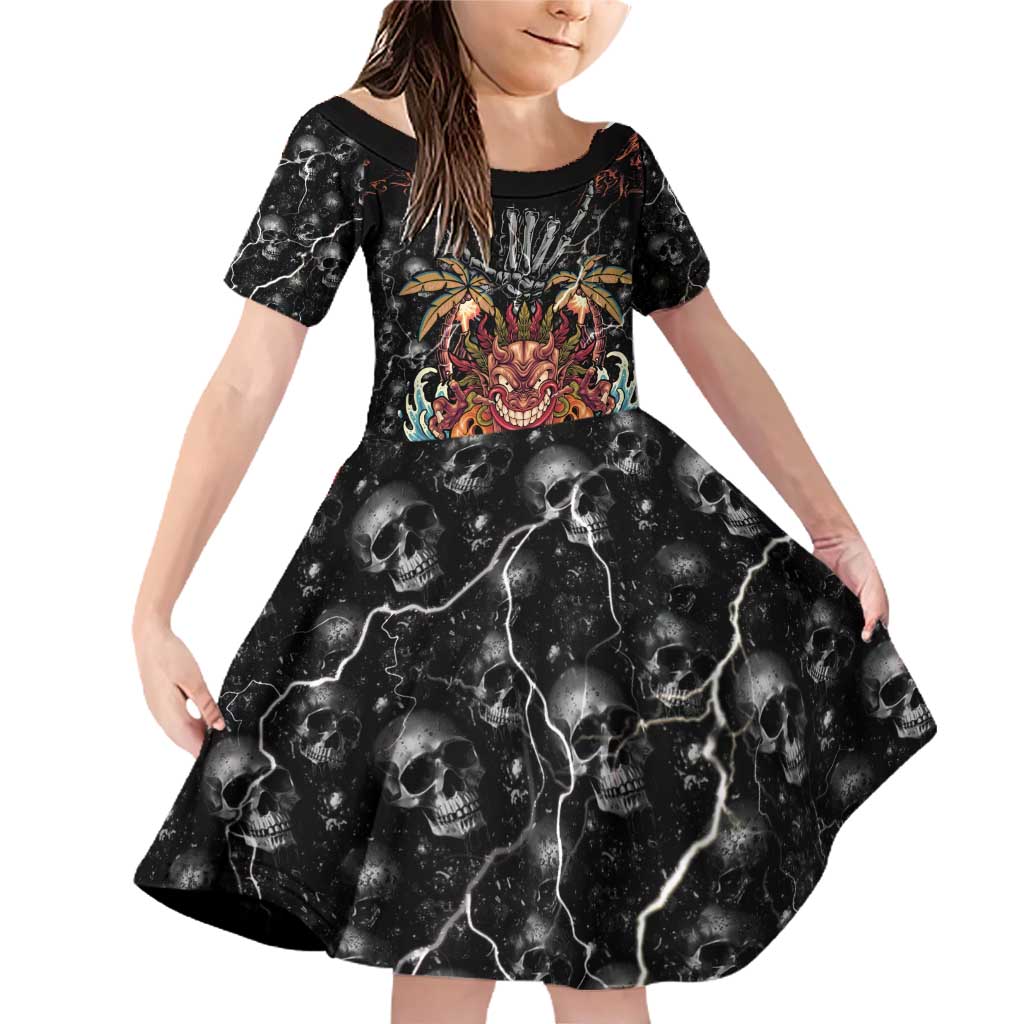 Aloha Halloween Family Matching Off Shoulder Short Dress and Hawaiian Shirt Horror Tiki Heavy Metal Style - Polynesian Pride