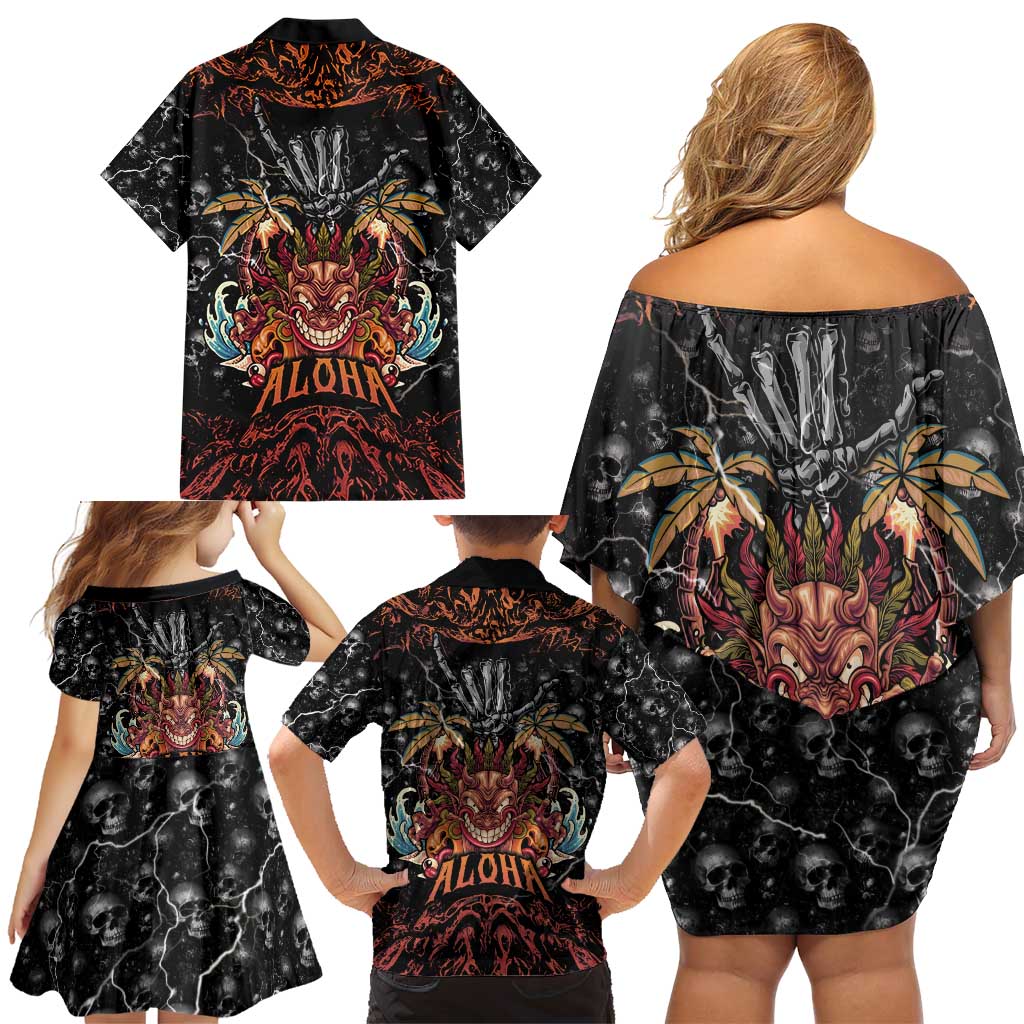 Aloha Halloween Family Matching Off Shoulder Short Dress and Hawaiian Shirt Horror Tiki Heavy Metal Style - Polynesian Pride