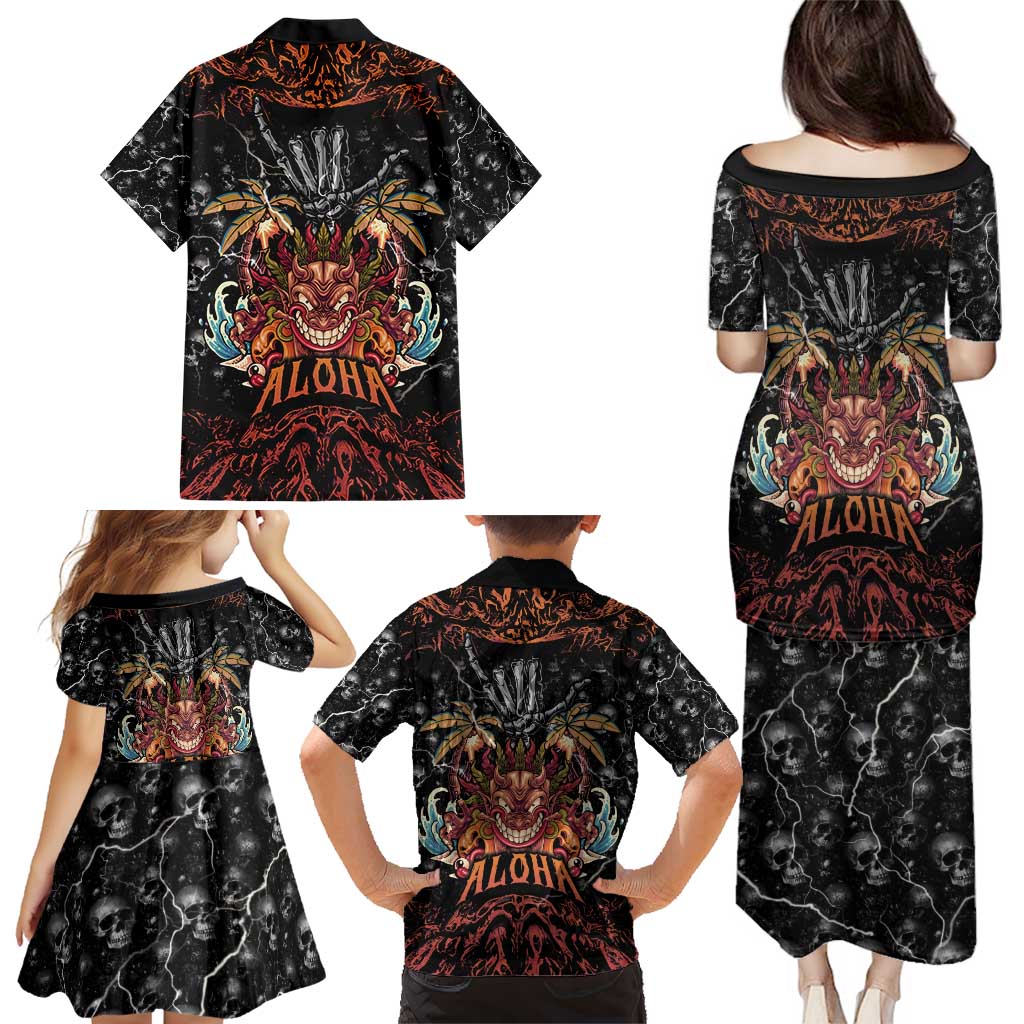 Aloha Halloween Family Matching Puletasi and Hawaiian Shirt Horror Tiki Heavy Metal Style - Polynesian Pride
