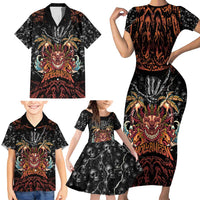 Aloha Halloween Family Matching Short Sleeve Bodycon Dress and Hawaiian Shirt Horror Tiki Heavy Metal Style - Polynesian Pride
