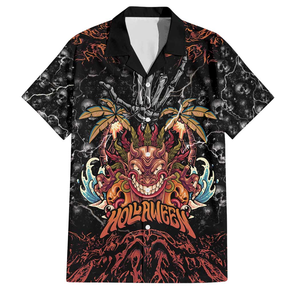 Aloha Halloween Family Matching Short Sleeve Bodycon Dress and Hawaiian Shirt Horror Tiki Heavy Metal Style - Polynesian Pride