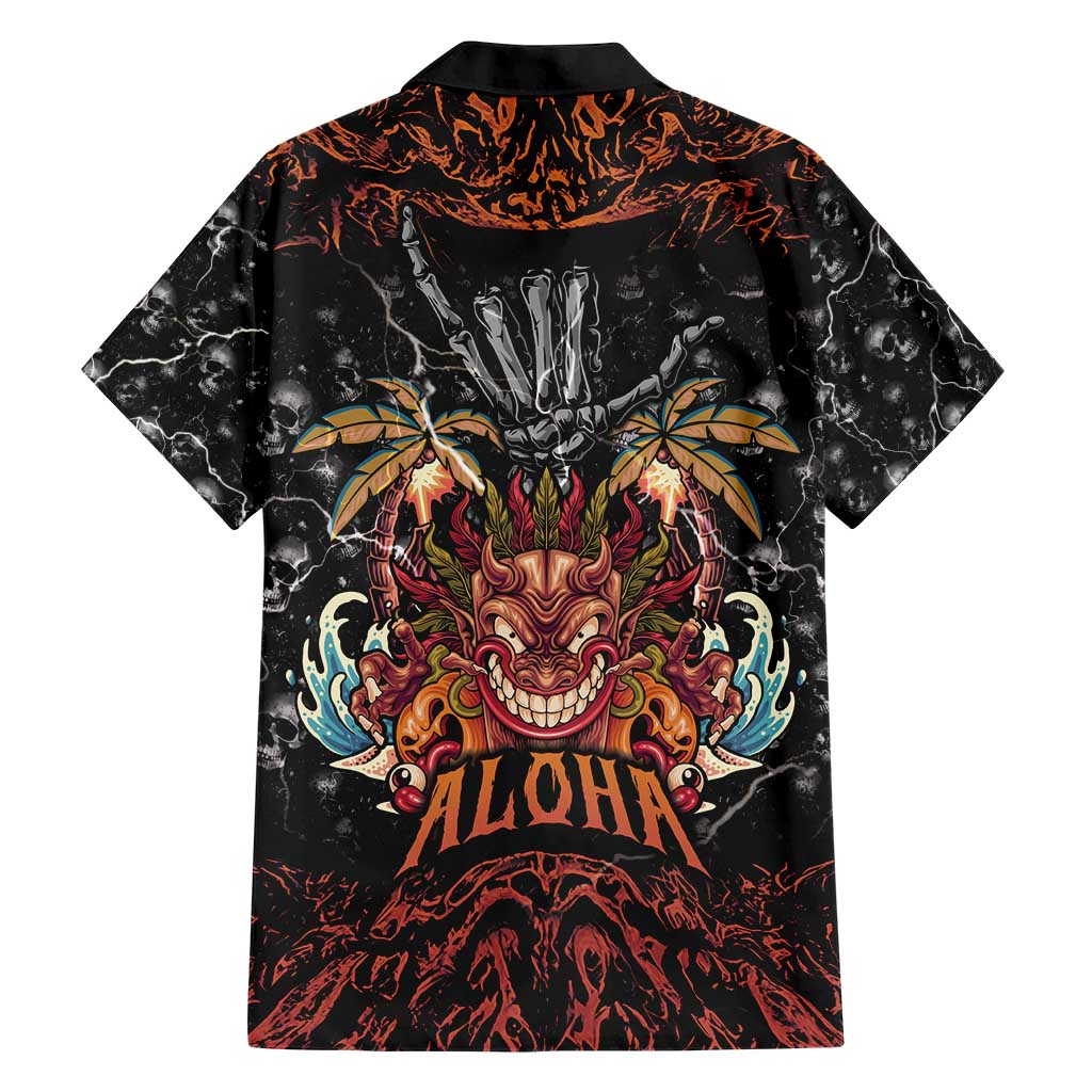 Aloha Halloween Family Matching Short Sleeve Bodycon Dress and Hawaiian Shirt Horror Tiki Heavy Metal Style - Polynesian Pride