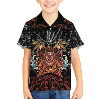 Aloha Halloween Family Matching Short Sleeve Bodycon Dress and Hawaiian Shirt Horror Tiki Heavy Metal Style - Polynesian Pride