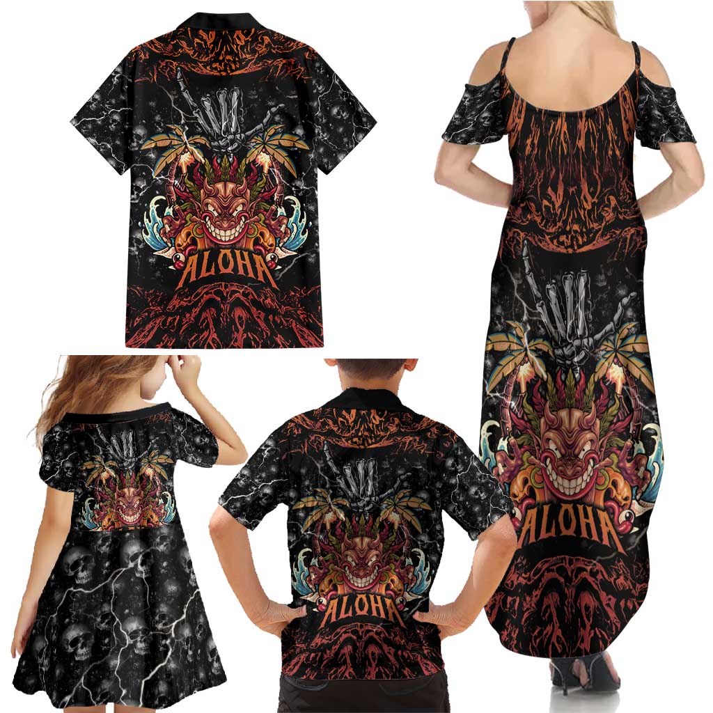 Aloha Halloween Family Matching Summer Maxi Dress and Hawaiian Shirt Horror Tiki Heavy Metal Style - Polynesian Pride